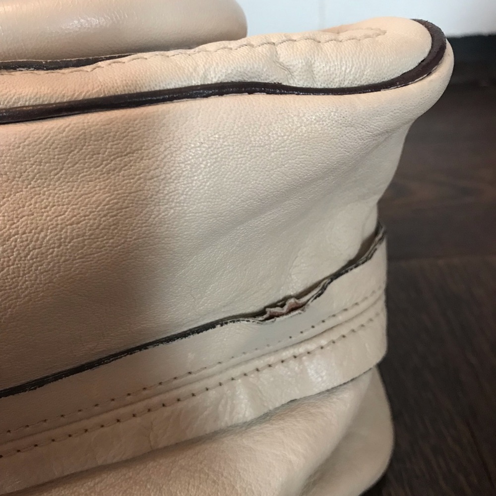 Chloe Cream and Brown Leather Satchel with Curved Design - Picture 7 of 13
